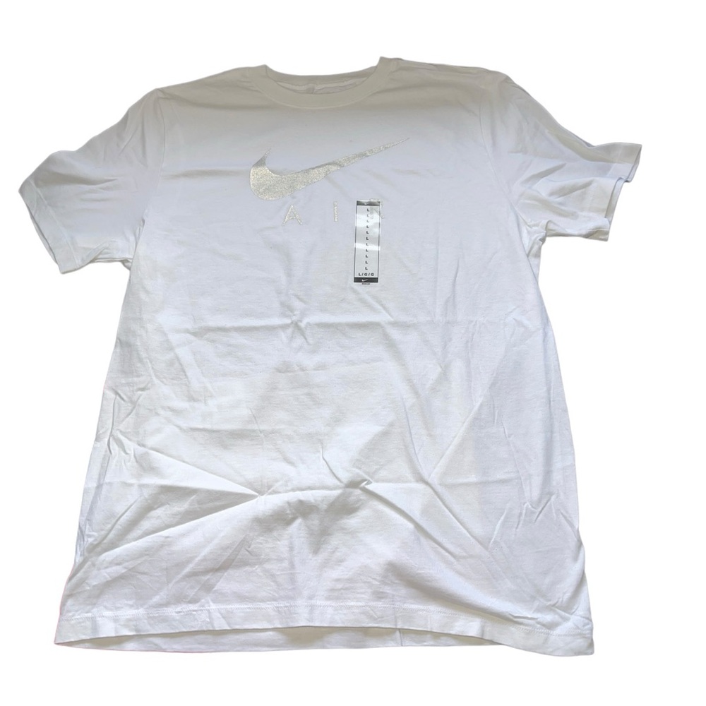Nike T-Shirt Men’s Large White Gray Swoosh Lightweight Outdoor Cotton NWT